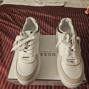 GUESS White & Beige Low Top Sneakers